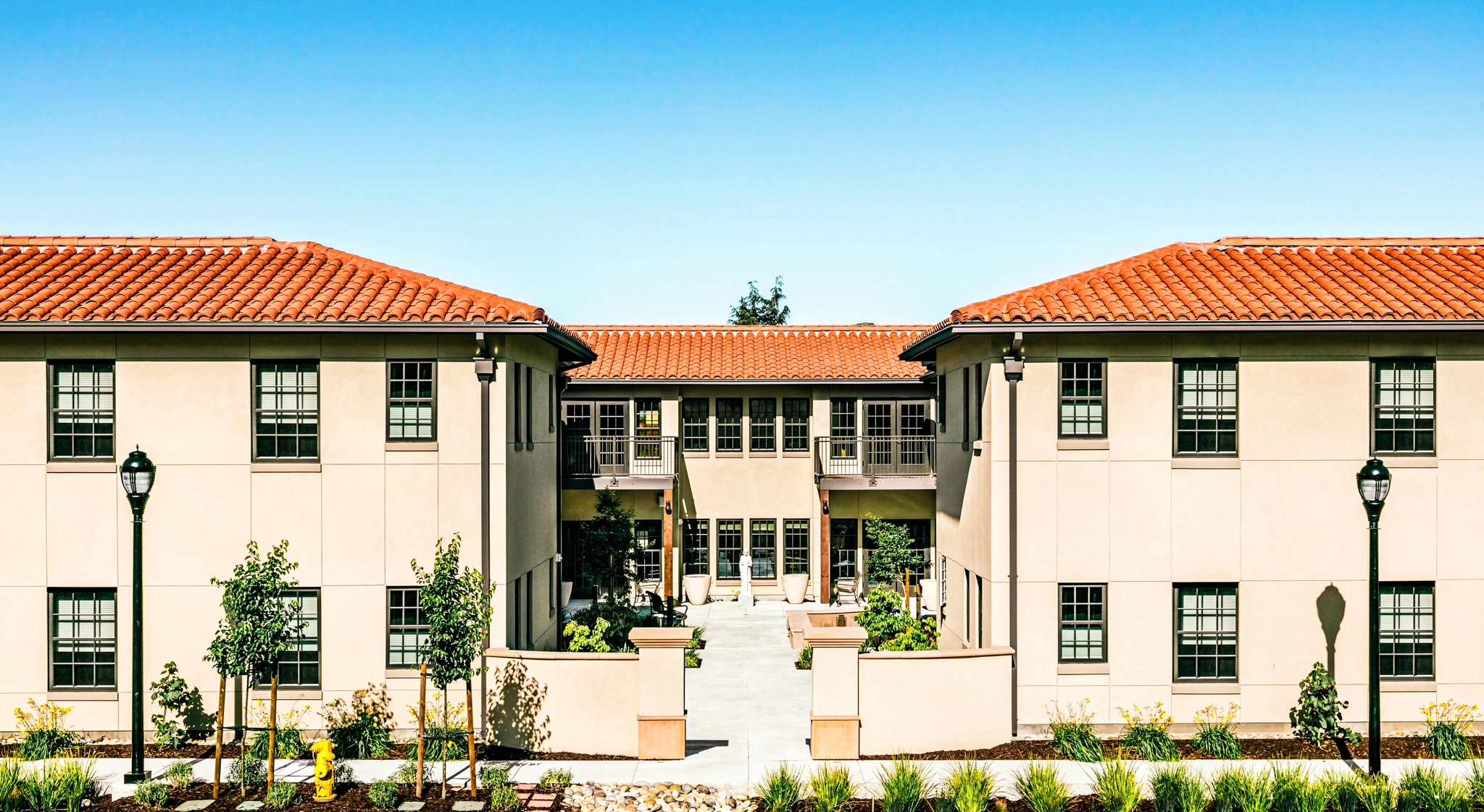 Shared courtyard in a senior care facility